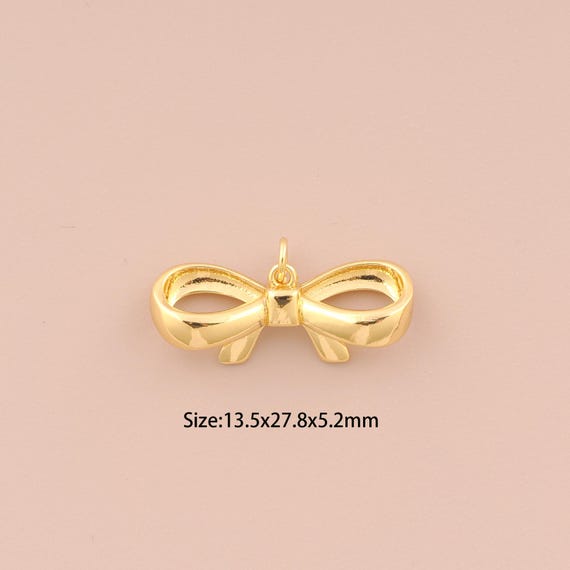 18K Gold Bow Charms,Minimalist Charms Pendants,Bow Charm for DIY Jewelry Making Supply