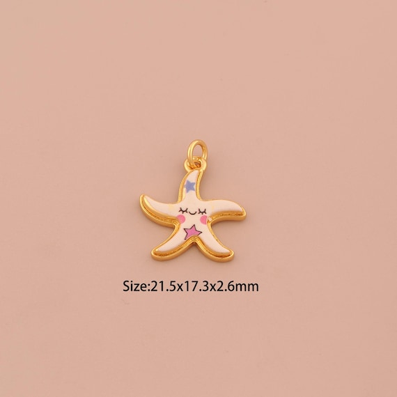 18K Gold Starfish Charms,Enamel Star Charms Pendants,Starfish Charm for DIY Jewelry Making Supply