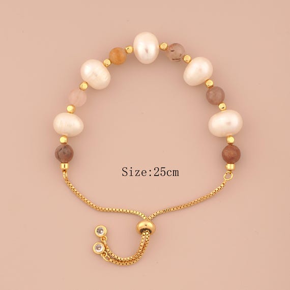 1 Str 18K Gold Pearl Opal Box Bracelet,Retractable Chain Bracelet,Gift for Her