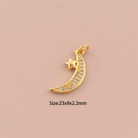 18K Gold Moon Charms,CZ Pave Celestial Charms Pendants,Star Charm for DIY Jewelry Making Supply