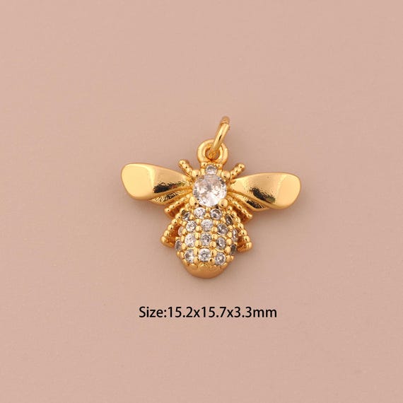 18K Gold Bee Charms,CZ Pave Insect Charms Pendants,Bee Charm for DIY Jewelry Making Supply
