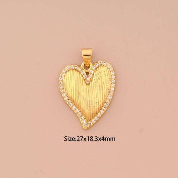 18K Gold Heart Charms,CZ Pave Love Charms Pendants,Heart Charm for DIY Jewelry Making Supply