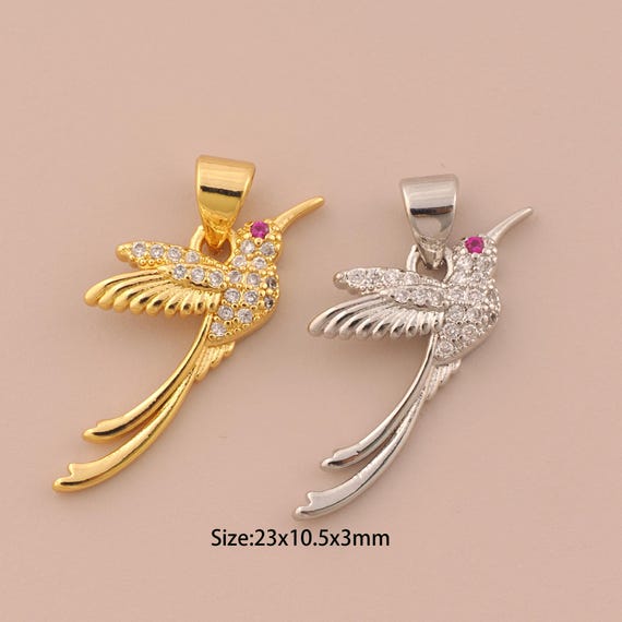 18K Gold Bird Charms,CZ Pave Bird Charms Pendants,Animal Charm for DIY Jewelry Making Supply