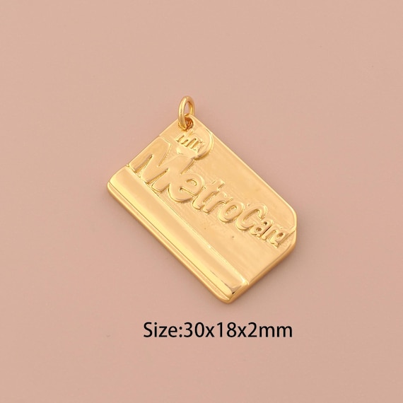 18K Gold Metro Card Charms,Square Charms Pendants,Letter Charm for DIY Jewelry Making Supply