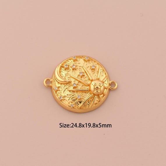 18K Gold Sun Connector,CZ Pave Moon Connector Charms,Star Connector for DIY Jewelry Making Supply