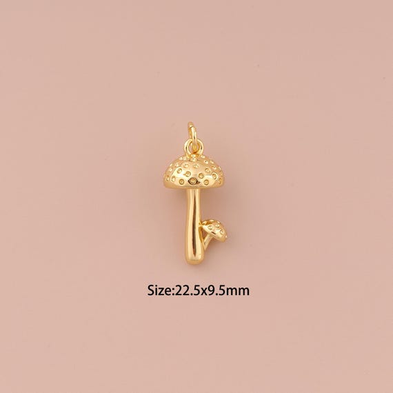 18K Gold Mushroom Charms,Minimalist Charms Pendants,Mushroom Charm for DIY Jewelry Making Supply