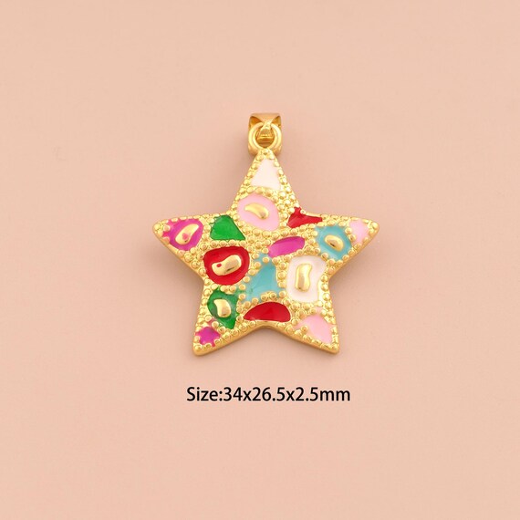 18K Gold Star Charms,Enamel Celestial Charms Pendants,Starburst Charm for DIY Jewelry Making Supply
