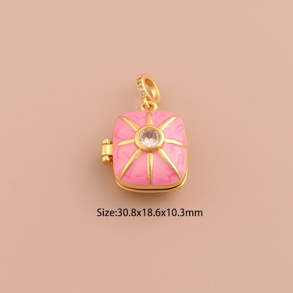 18K Gold Sun Charms,CZ Pave Photo Frame Charms Pendants,Enamel Sunburst Charm for DIY Jewelry Making Supply