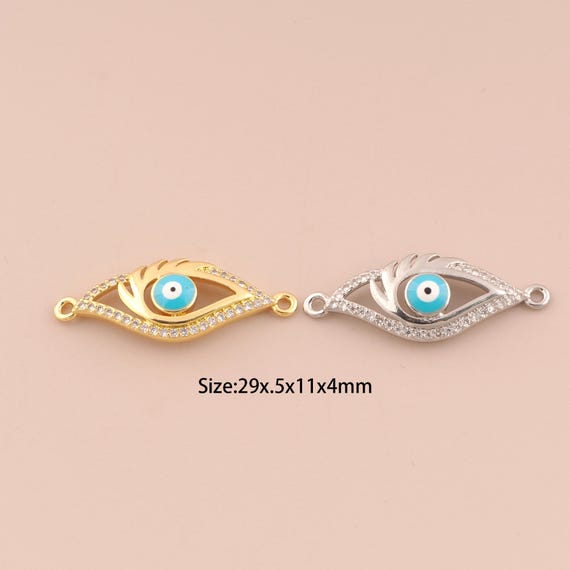 18K Gold Evil Eye Connector,CZ Pave Minimalist Connector Charms,Devil Eye Connector for DIY Jewelry Making Supply