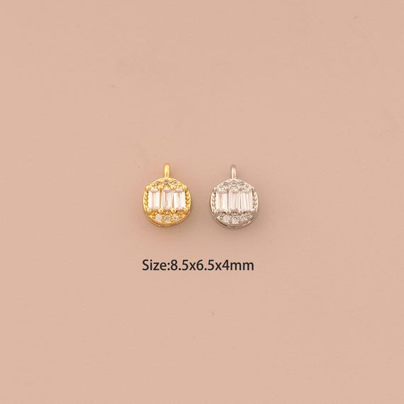 18K Gold Round Charms,CZ Pave Disc Charms Pendants,Coin Charm for DIY Jewelry Making Supply