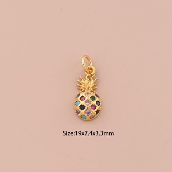 18K Gold Pineapple Charms,CZ Pave Fruit Charms Pendants,Pineapple Charm for DIY Jewelry Making Supply