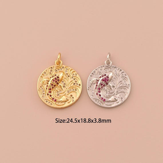 18K Gold Fish Charms,CZ Pave Minimalist Charms Pendants,Fish Charm for DIY Jewelry Making Supply