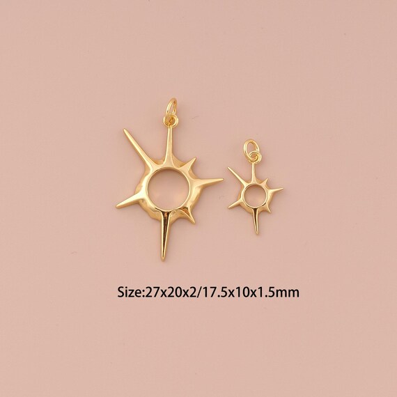 18K Gold Sun Charms,Minimalist Charms Pendants,Sun Charm for DIY Jewelry Making Supply