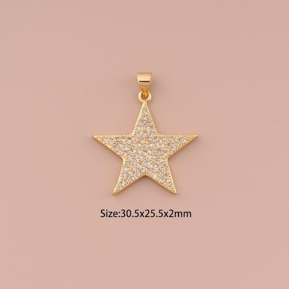 18K Gold Star Charms,CZ Pave Minimalist Charms Pendants,Star Charm for DIY Jewelry Making Supply