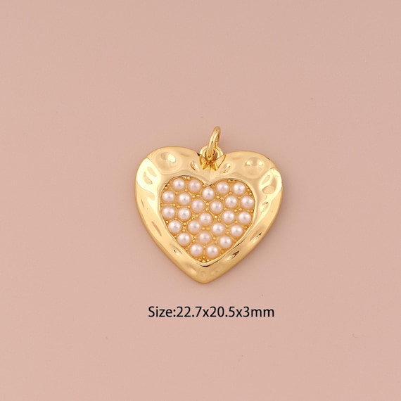 18K Gold Heart Charms,Pearl Minimalist Charms Pendants,Heart Charm for DIY Jewelry Making Supply