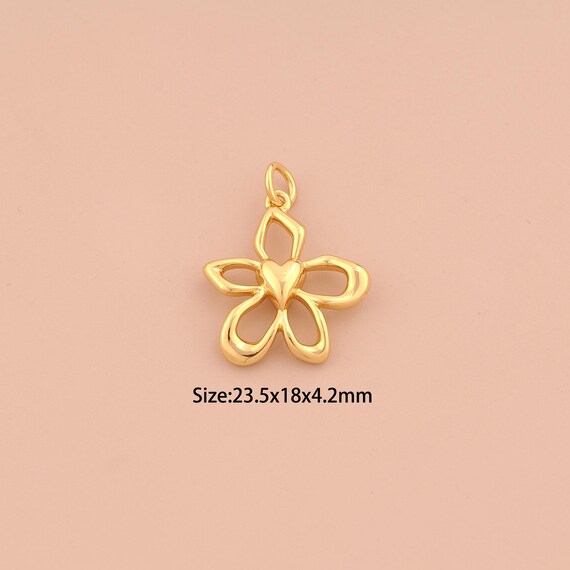 18K Gold Flower Charms,Heart Charms Pendants,Flower Charm for DIY Jewelry Making Supply