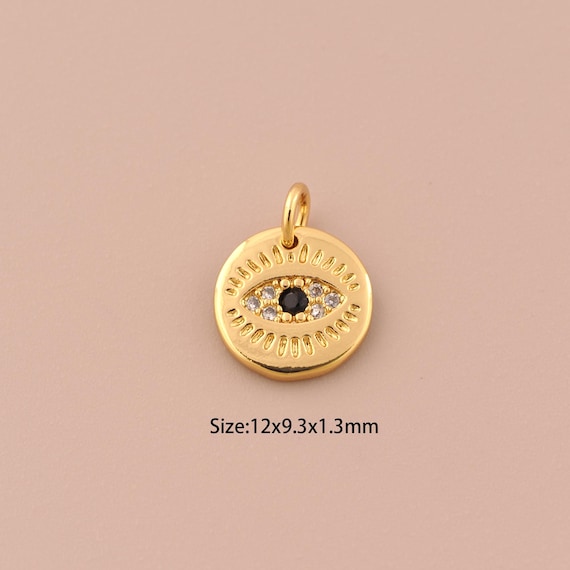 18K Gold Evli Eye Charms,CZ Pave Devil Eye Charms Pendants,Round Charm for DIY Jewelry Making Supply