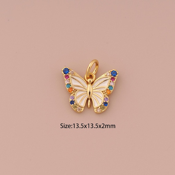 18K Gold Butterfly Charms,CZ Pave Minimalist Charms Pendants,Enamel Butterfly Charm for DIY Jewelry Making Supply