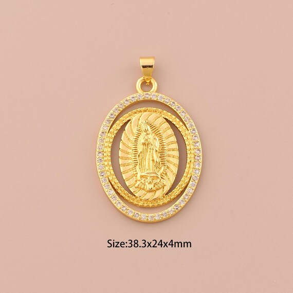 18K Gold Virgin Mary Charms,CZ Pave Religious Charms Pendants,Catholic Charm for DIY Jewelry Making Supply