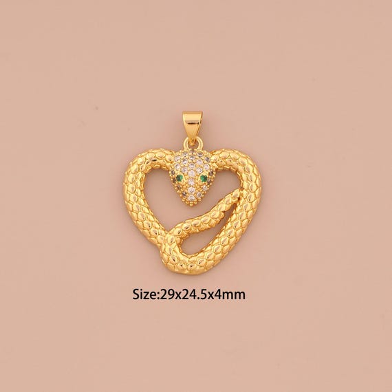 18K Gold Snake Charms,CZ Pave Animal Charms Pendants,Snake Charm for DIY Jewelry Making Supply