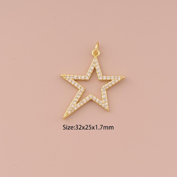 18K Gold Star Charms,CZ Pave Minimalist Charms Pendants,Star Charm for DIY Jewelry Making Supply