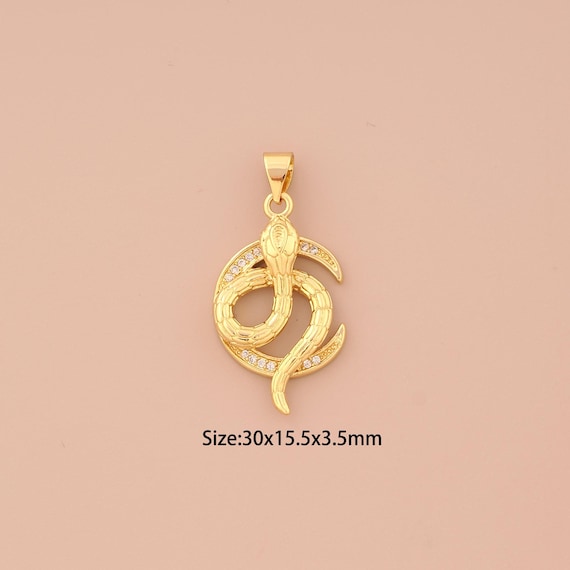 18K Gold Snake Charms,CZ Pave Moon Charms Pendants,Animal Charm for DIY Jewelry Making Supply