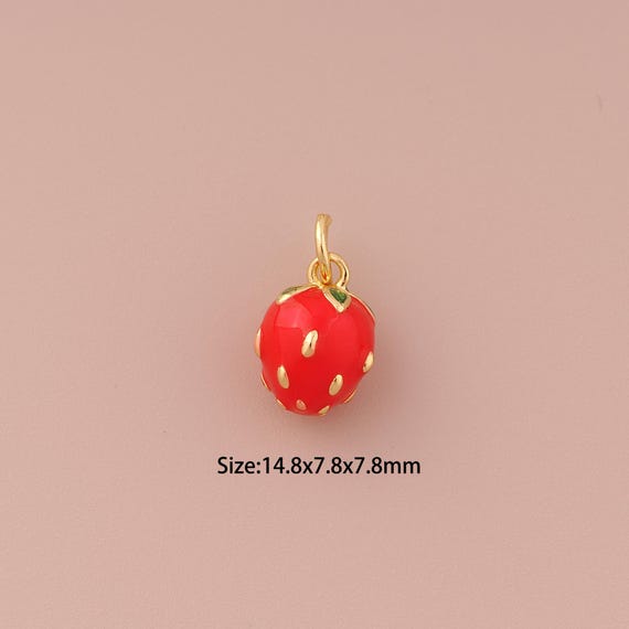 18K Gold Strawberry Charms,Enamel Minimalist Charms Pendants,Fruit Charm for DIY Jewelry Making Supply