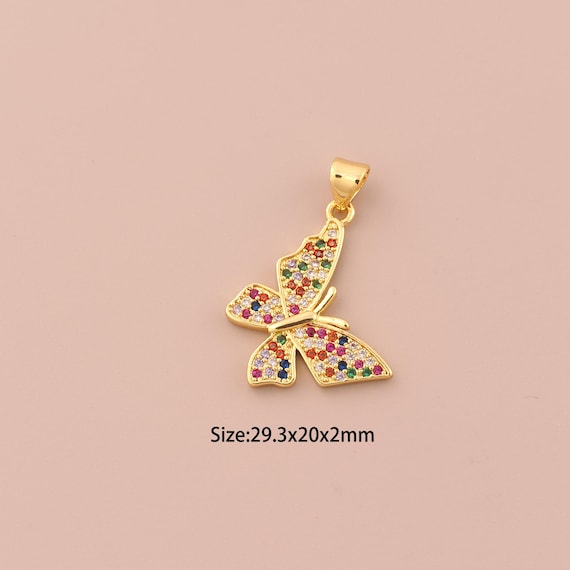 18K Gold Butterfly Charms,CZ Pave Insect Charms Pendants,Butterfly Charm for DIY Jewelry Making Supply