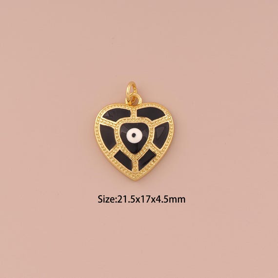 18K Gold Evil Eye Charms,Enamel Minimalist Charms Pendants,Heart Charm for DIY Jewelry Making Supply