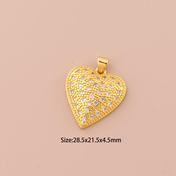 18K Gold Heart Charms,CZ Pave Minimalist Charms Pendants,Heart Charm for DIY Jewelry Making Supply