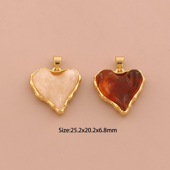 18K Gold Heart Charms,Acrylic Love Charms Pendants,Heart Charm for DIY Jewelry Making Supply