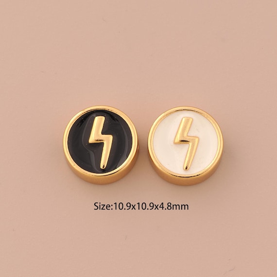 18K Gold Lightning Spacer Bead,Enamel Round Bead,Lightning Bead for DIY Jewelry Making Supply