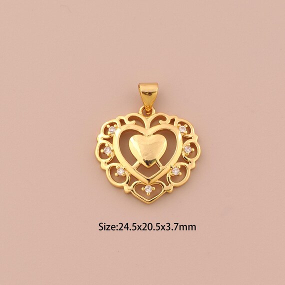 18K Gold Heart Charms,CZ Pave Heart Charms Pendants,Heart Charm for DIY Jewelry Making Supply