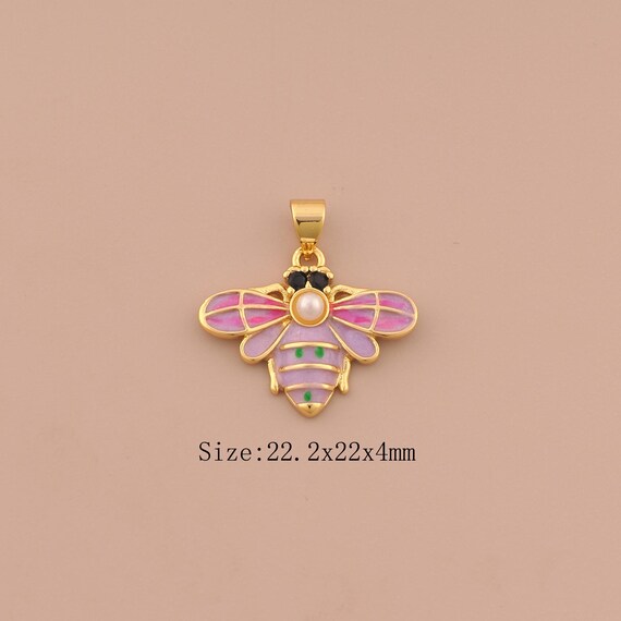 18K Gold Bee Charms,Enamel Insect Charms Pendants,Bee Charm for DIY Jewelry Making Supply