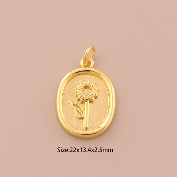 18K Gold Flower Charms,CZ Pave Minimalist Charms Pendants,Oval Charm for DIY Jewelry Making Supply