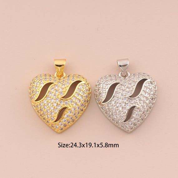 18K Gold Heart Charms,CZ Pave Heart Charms Pendants,Heart Charm for DIY Jewelry Making Supply