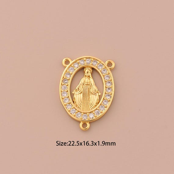 18K Gold Virgin Mary Charms,CZ Pave Religious Charms Pendants,Catholic Charm for DIY Jewelry Making Supply