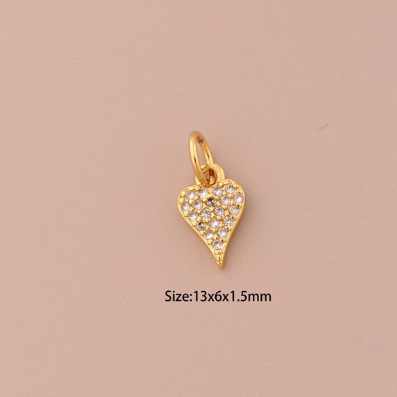 18K Gold Mini Heart Charms,CZ Pave Minimalist Charms Pendants,Heart Charm for DIY Jewelry Making Supply