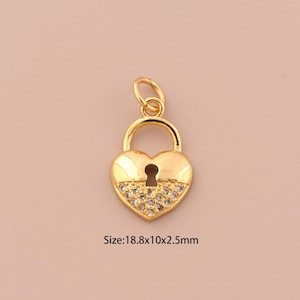18K Gold Lock Charms,CZ Pave Heart Charms Pendants,Lock Charm for DIY Jewelry Making Supply