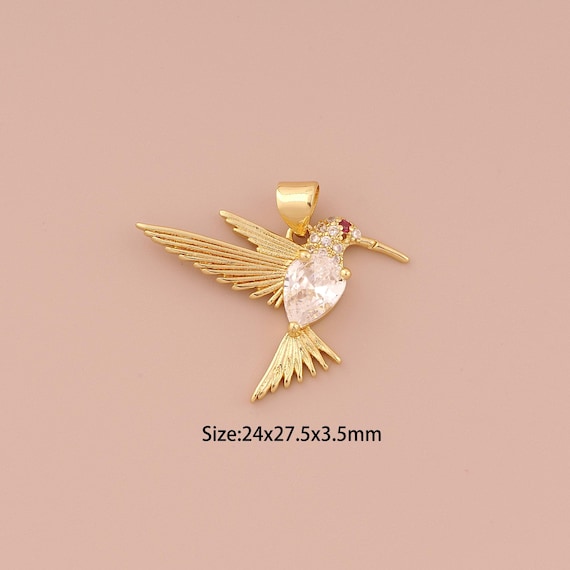 18K Gold Bird Charms,CZ Pave Minimalist Charms Pendants,Bird Charm for DIY Jewelry Making Supply