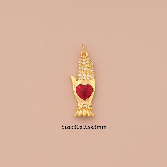 18K Gold Heart Charms,CZ Pave Love Charms Pendants,Enamel Hand Charm for DIY Jewelry Making Supply