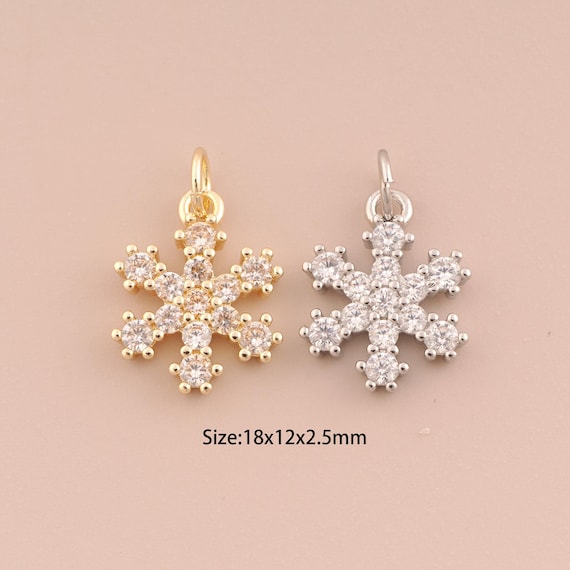 18K Gold Snowflake Charms,CZ Pave Snowflake Charms Pendants,Snowflake Charm for DIY Jewelry Making Supply