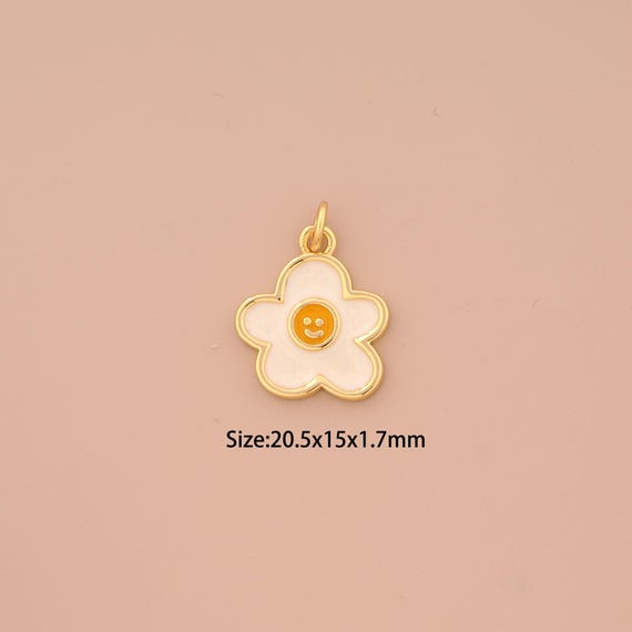 18K Gold Flower Charms,Enamel Flower Charms Pendants,Flower Charm for DIY Jewelry Making Supply