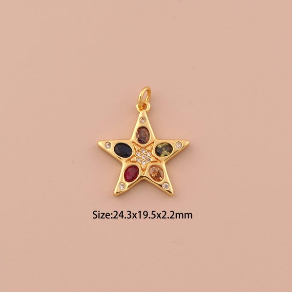 18K Gold Star Charms,Minimalist Charms Pendants,Star Charm for DIY Jewelry Making Supply