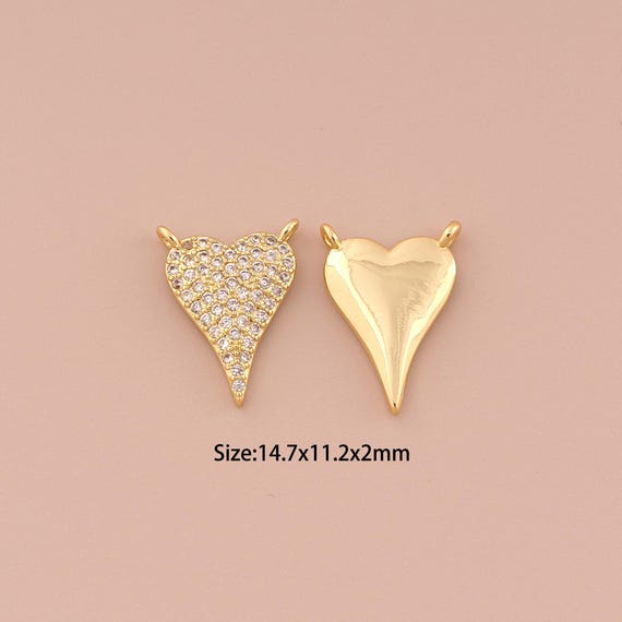 18K Gold Heart Charms,CZ Pave Minimalist Charms Pendants,Heart Charm for DIY Jewelry Making Supply