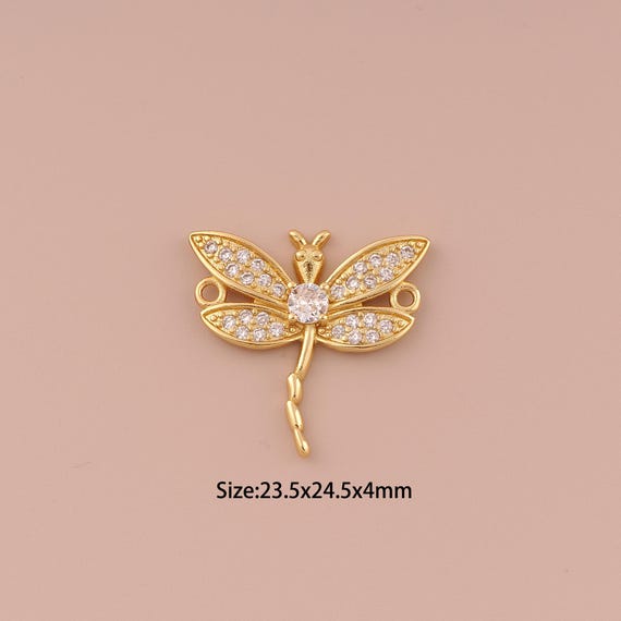 18K Gold Dragonfly Connector,CZ Pave Minimalist Connector Charms,Dragonfly Connector for DIY Jewelry Making Supply