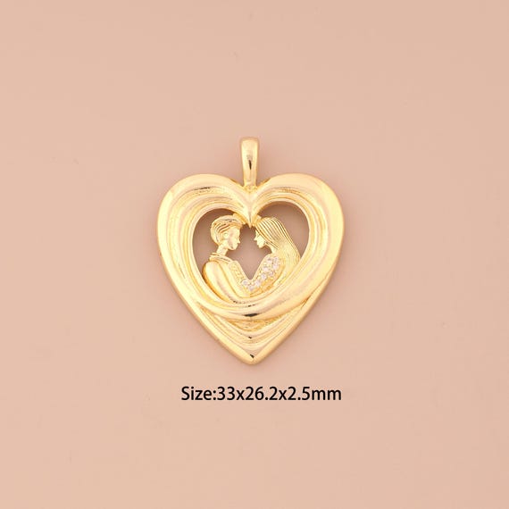 18K Gold Heart Charms,CZ Pave Love Charms Pendants,Couple Charm for DIY Jewelry Making Supply