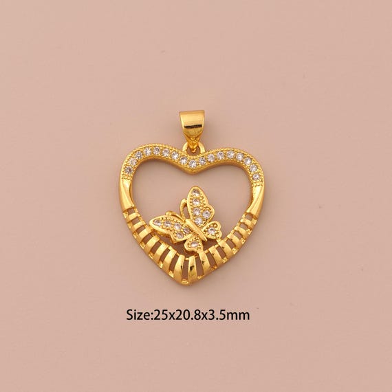 18K Gold Butterfly Charms,CZ Pave Heart Charms Pendants,Insect Charm for DIY Jewelry Making Supply
