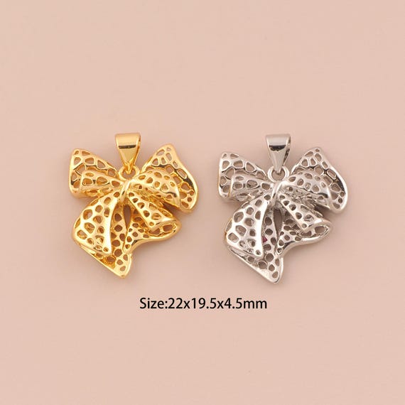 18K Gold Bow Charms,Minimalist Charms Pendants,Bow Charm for DIY Jewelry Making Supply