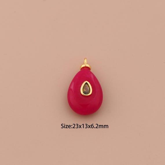 18K Gold Energy Stone Charms,Natural Stone Charms Pendants,Plum Red Jade Charm for DIY Jewelry Making Supply